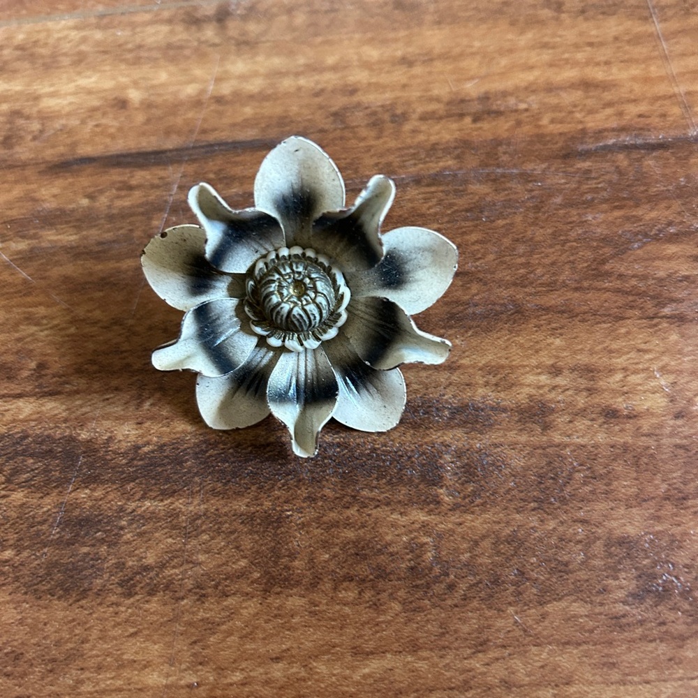 Gold and Black Flower Brooch